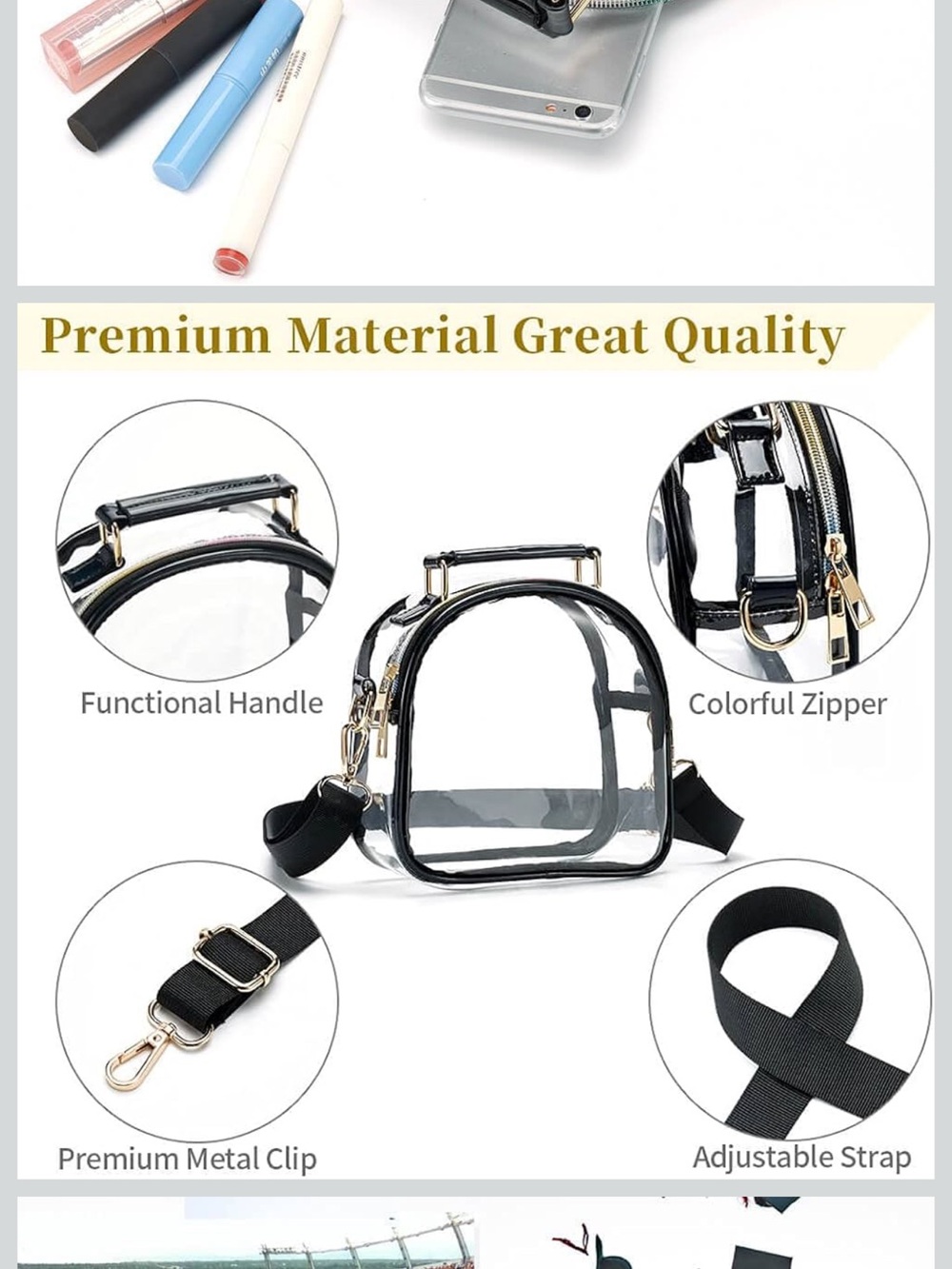 Clear Crossbody Bag with Black Trim - Picture 6 of 9